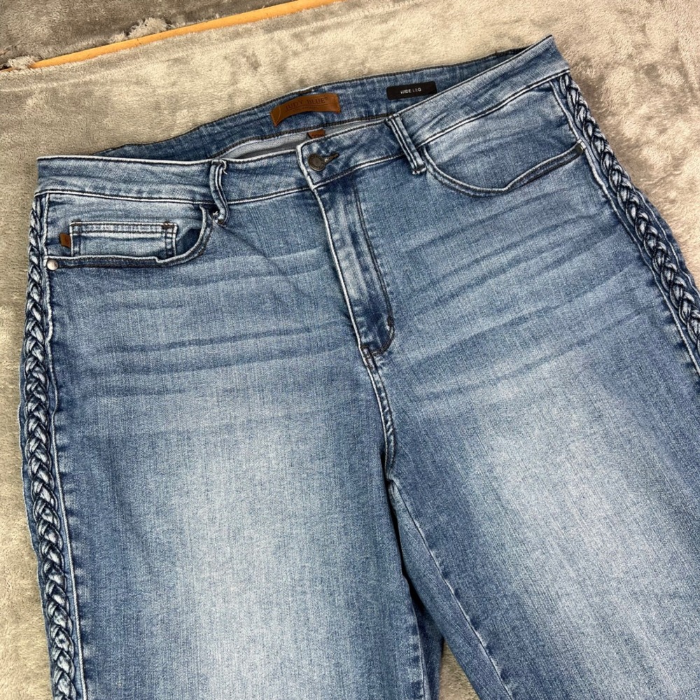 Judy Blue Wide Leg Jeans Womens 22W Blue Braided Side Stretch Cropped Denim - Picture 3 of 14